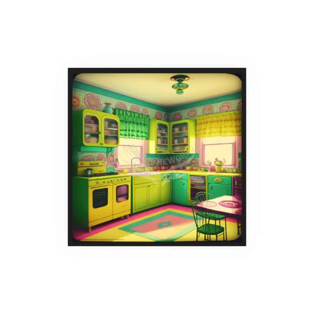 Vintage Neon Kitchen Poster — Retro 70s Green & Yellow Art Print 20″ x 20″ / Matte Poster