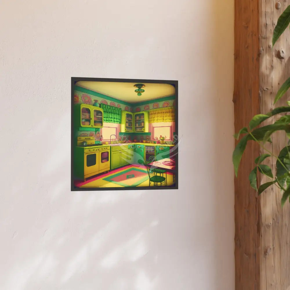 Vintage Neon Kitchen Poster — Retro 70s Green & Yellow Art Print Poster