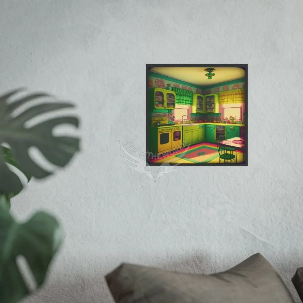 Vintage Neon Kitchen Poster — Retro 70s Green & Yellow Art Print Poster