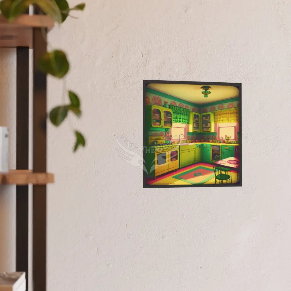 Vintage Neon Kitchen Poster — Retro 70s Green & Yellow Art Print Poster
