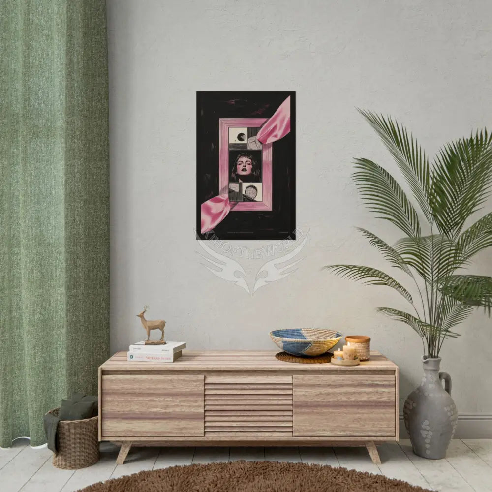 Vintage Nouveau Cat & Record Player Girl Poster — Pink Satin Retro Music Art (Rolled Poster) Poster