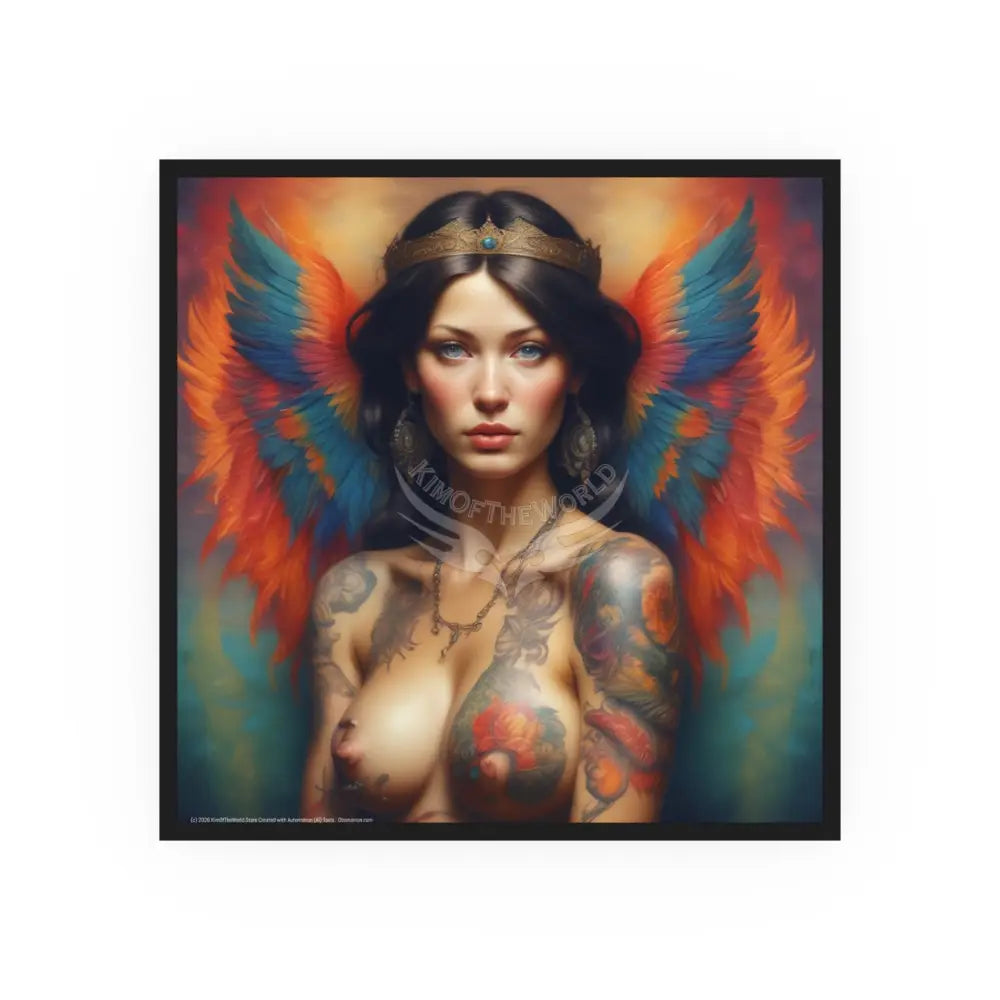 Vintage Nude & Tattooed Dragon Lady Topless Model Poster — Square Poster 12’’ x 12’’ / Matte Poster