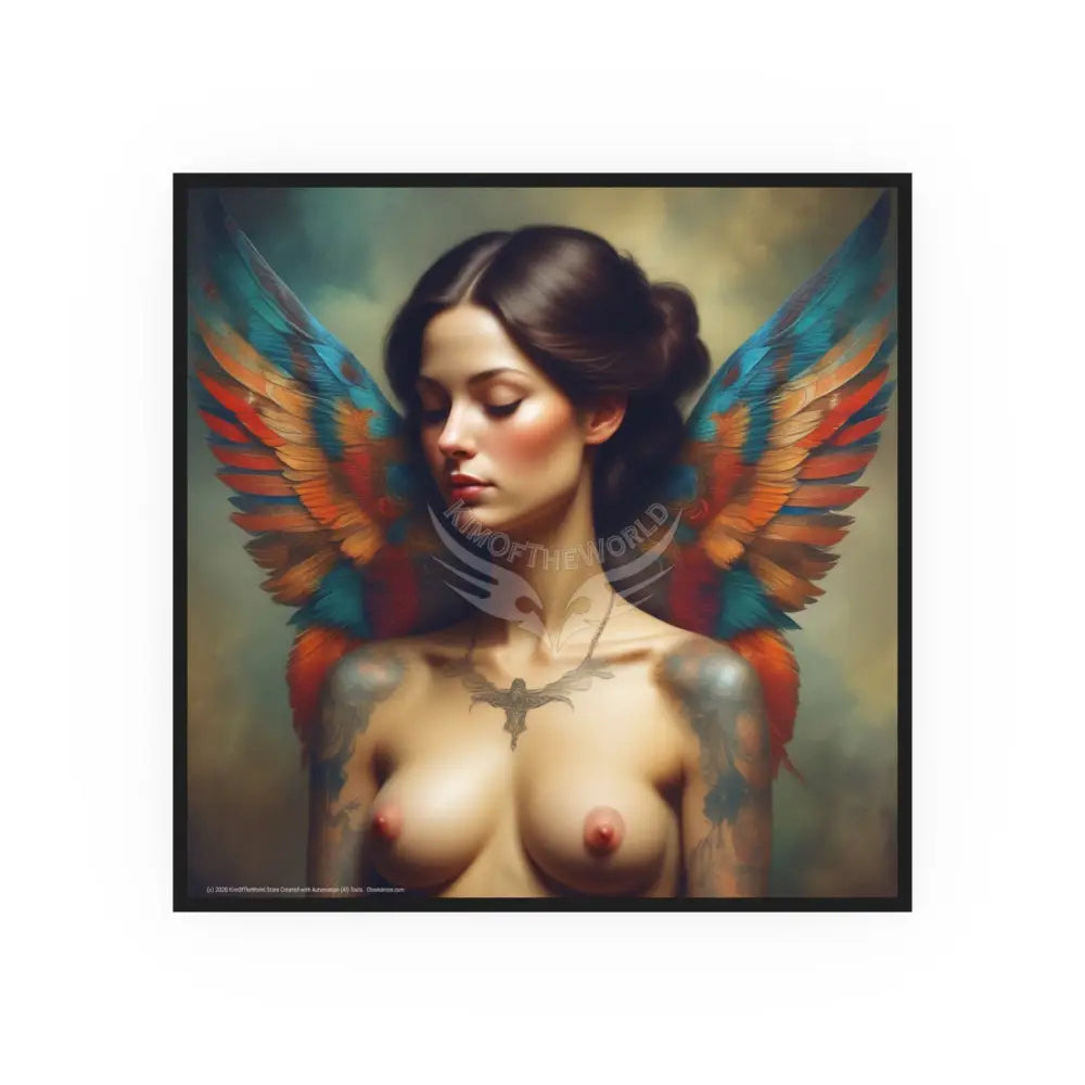 Vintage Nude & Tattooed Dragon Lady Topless Model Poster — Square Poster 12’’ x 12’’ / Matte Poster