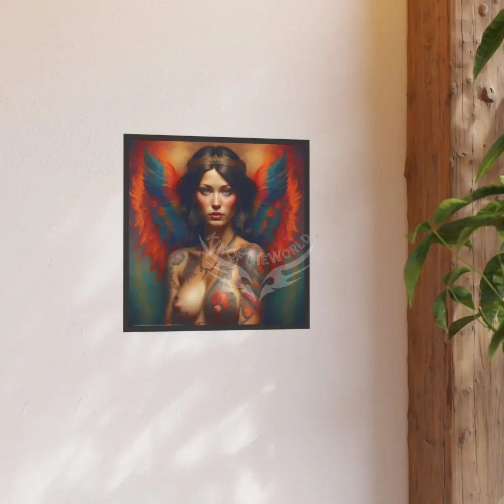 Vintage Nude & Tattooed Dragon Lady Topless Model Poster — Square Poster Poster