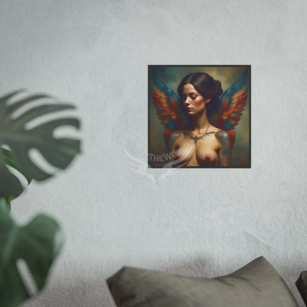 Vintage Nude & Tattooed Dragon Lady Topless Model Poster — Square Poster Poster