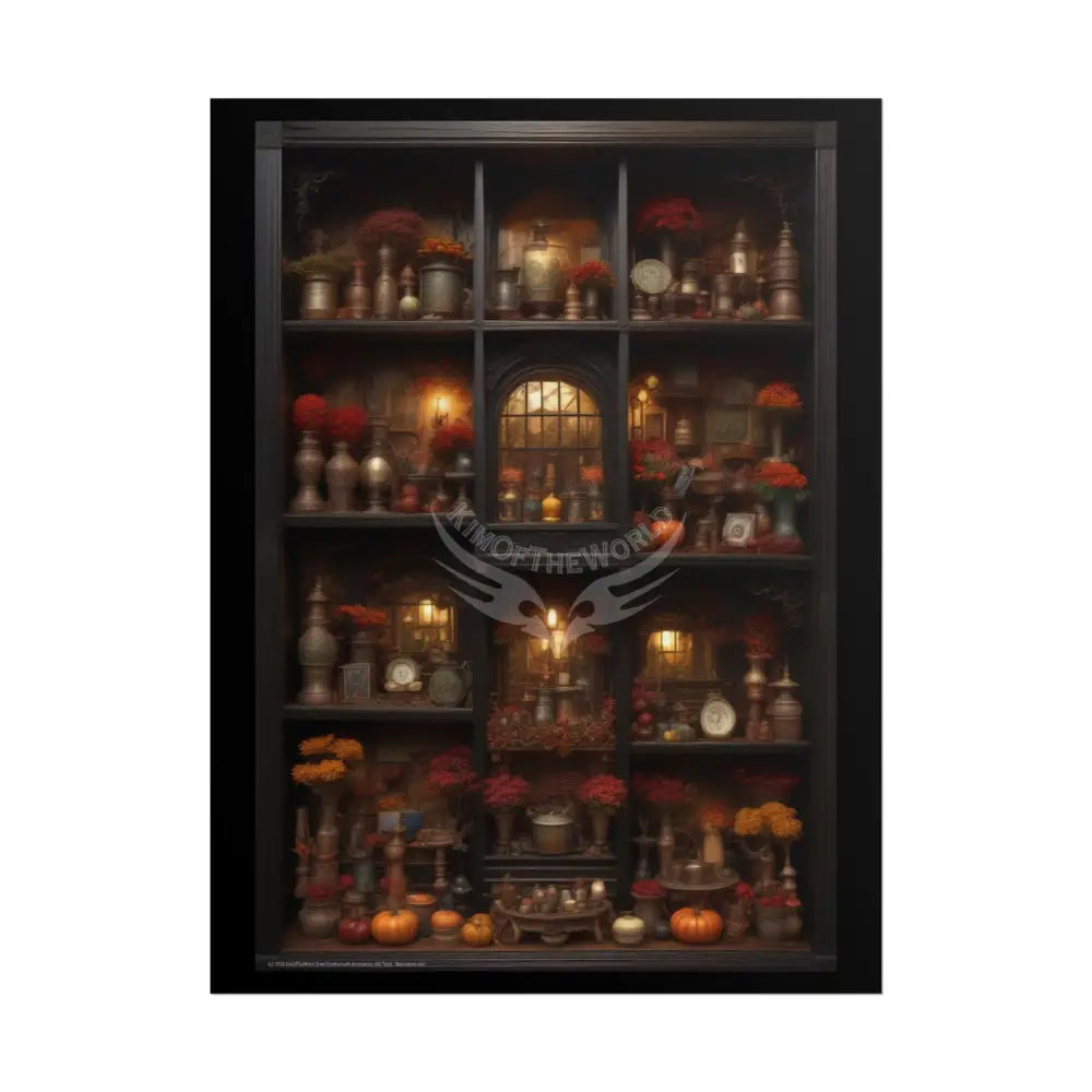Vintage Renaissance 3D Fall Doll House Diorama Poster — Antique Trinkets & Cabinets Art Print 18″ x 24″ (Vertical)