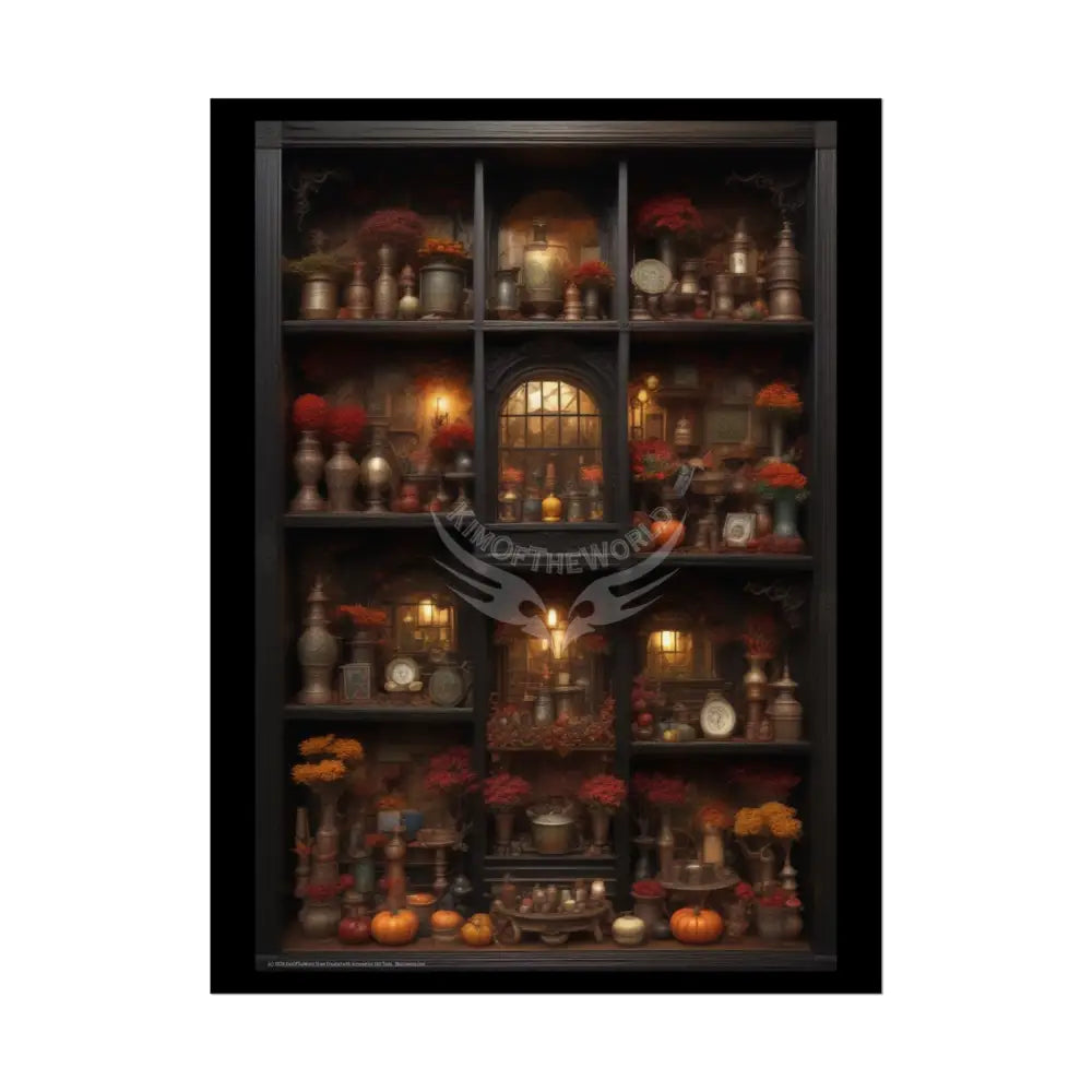 Vintage Renaissance 3D Fall Doll House Diorama Poster — Antique Trinkets & Cabinets Art Print 18″ x 24″ (Vertical)