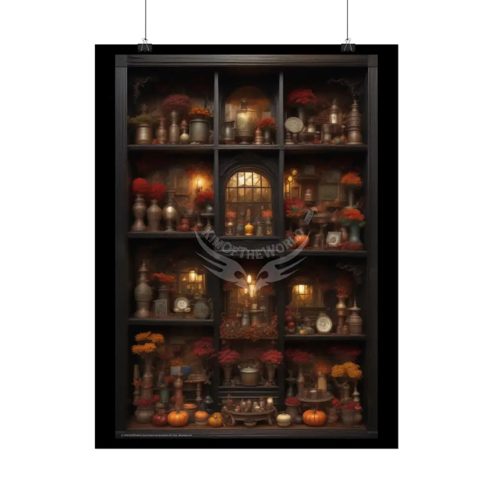 Vintage Renaissance 3D Fall Doll House Diorama Poster — Antique Trinkets & Cabinets Art Print Poster