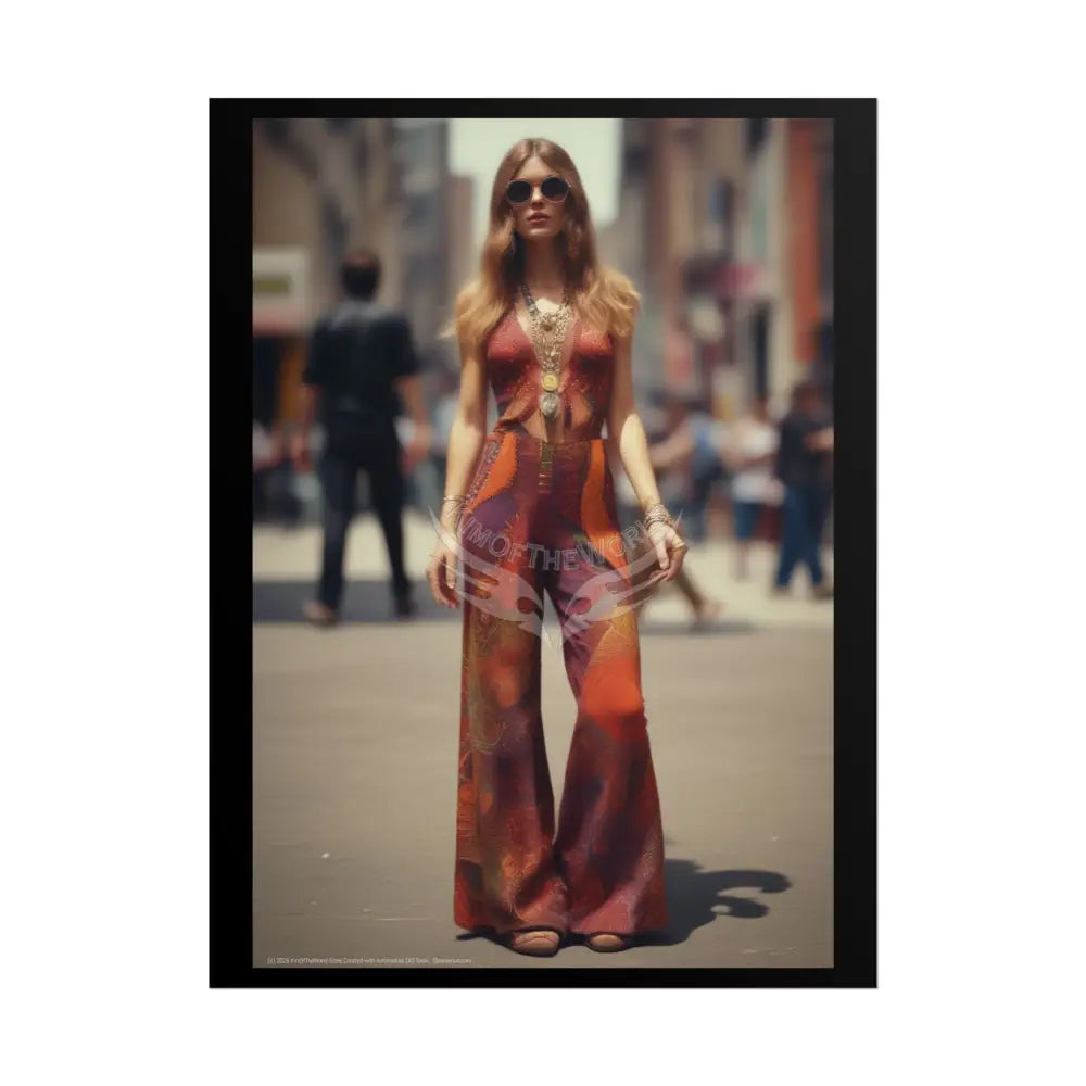 Vintage Retro 70’s Street Fashion Girl BellBottom JumpSuit Rolled Posters — Subtle Giantess Tall Girl Wall Art 18″ x