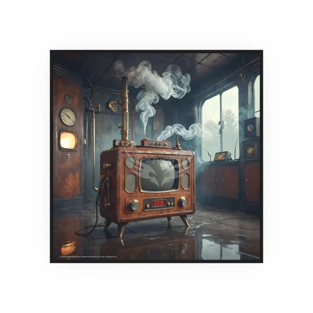 Vintage Retro T.V. Floor Model Poster — Television Steampunk Square Poster 12’’ x 12’’ / Satin Poster