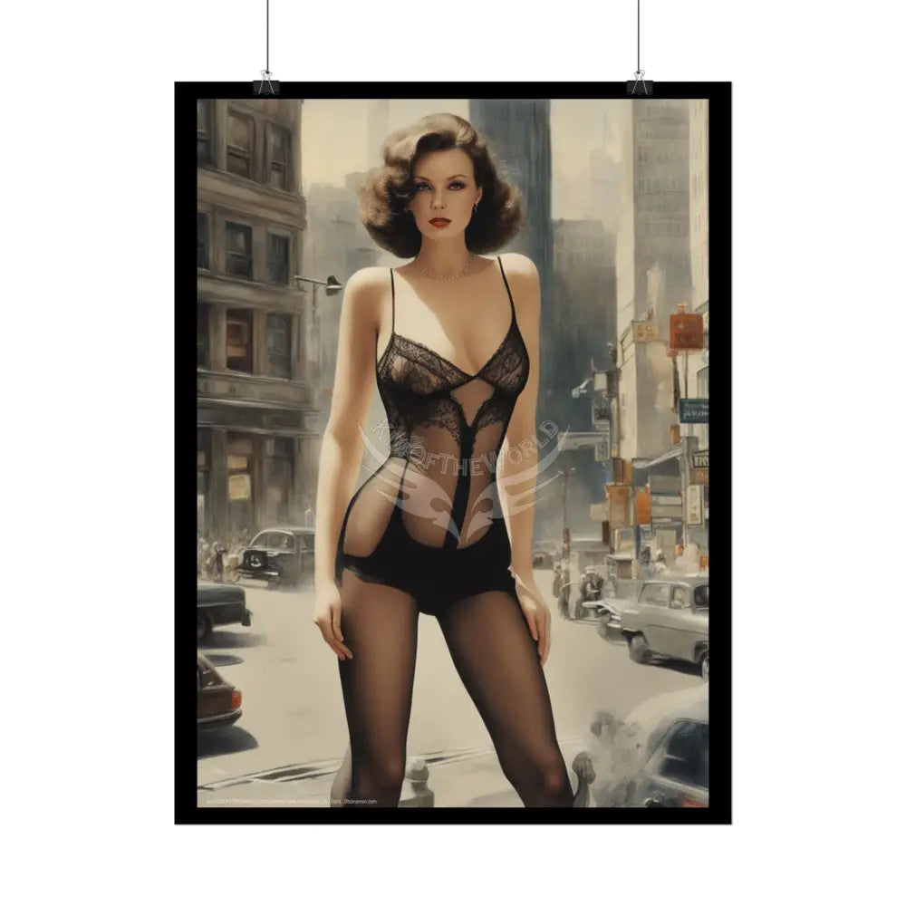 Vintage Sheer Street Fashion Giantess Girl Rolled Posters — Subtle Girl Wall Art Poster