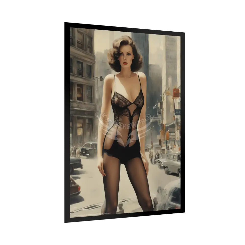 Vintage Sheer Street Fashion Giantess Girl Rolled Posters — Subtle Girl Wall Art Poster