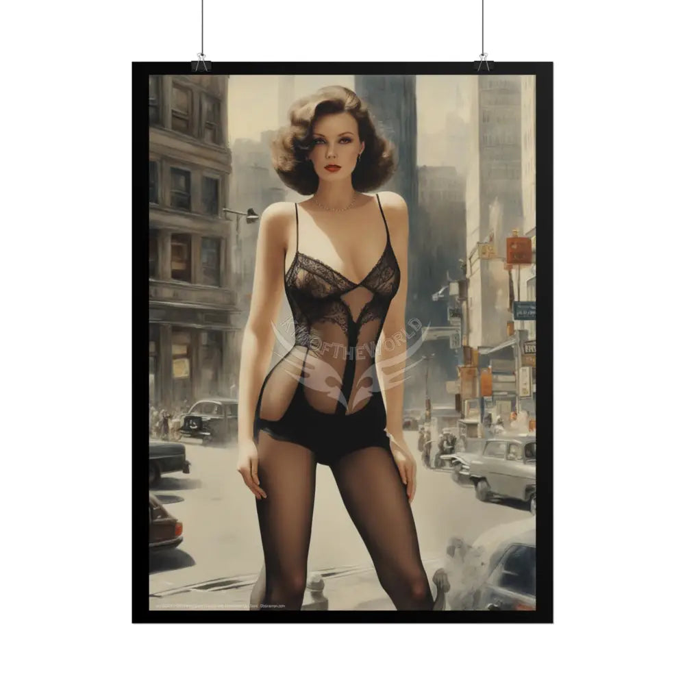 Vintage Sheer Street Fashion Giantess Girl Rolled Posters — Subtle Girl Wall Art Poster