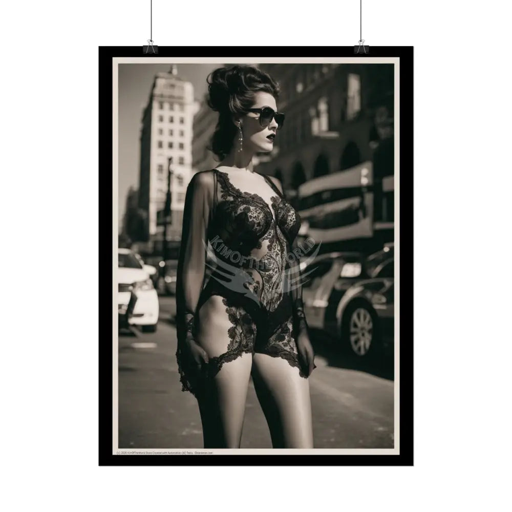 Vintage Sheer Street Fashion Giantess Girl Rolled Posters — Subtle Girl Wall Art Poster