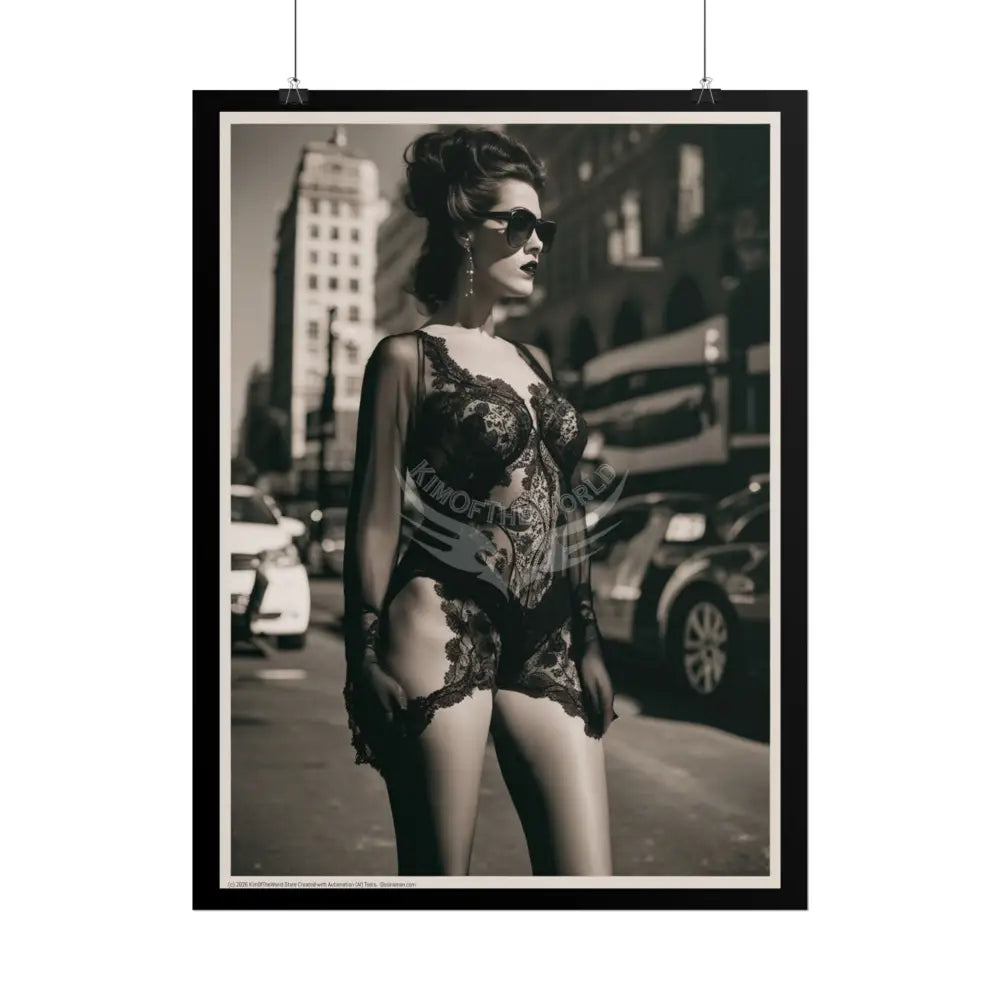 Vintage Sheer Street Fashion Giantess Girl Rolled Posters — Subtle Girl Wall Art Poster