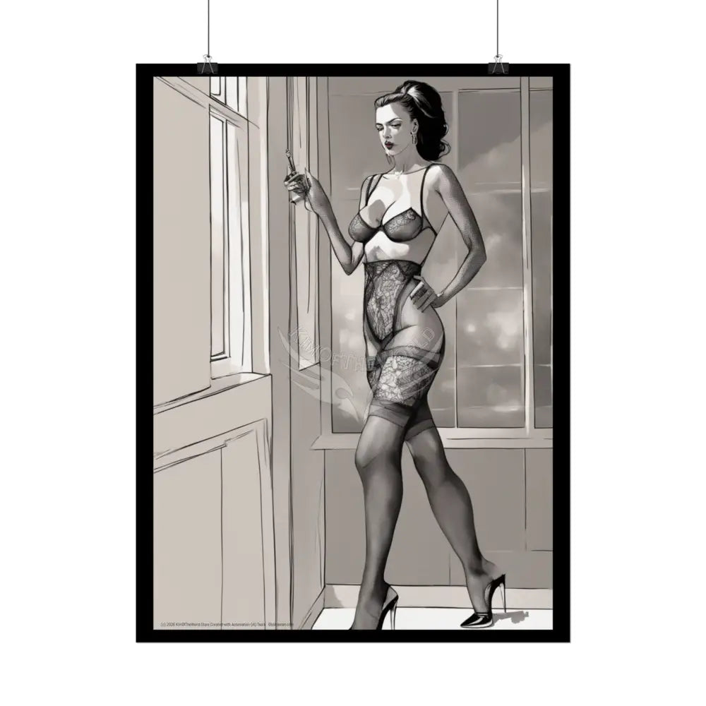 Vintage Sheer Street Fashion Tall Girlfriend Giantess Girl Rolled Posters — Subtle AI Girl Wall Art Poster