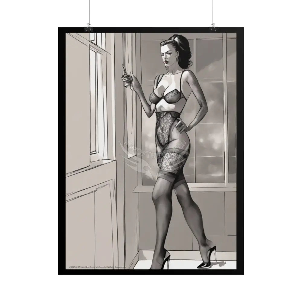 Vintage Sheer Street Fashion Tall Girlfriend Giantess Girl Rolled Posters — Subtle AI Girl Wall Art Poster