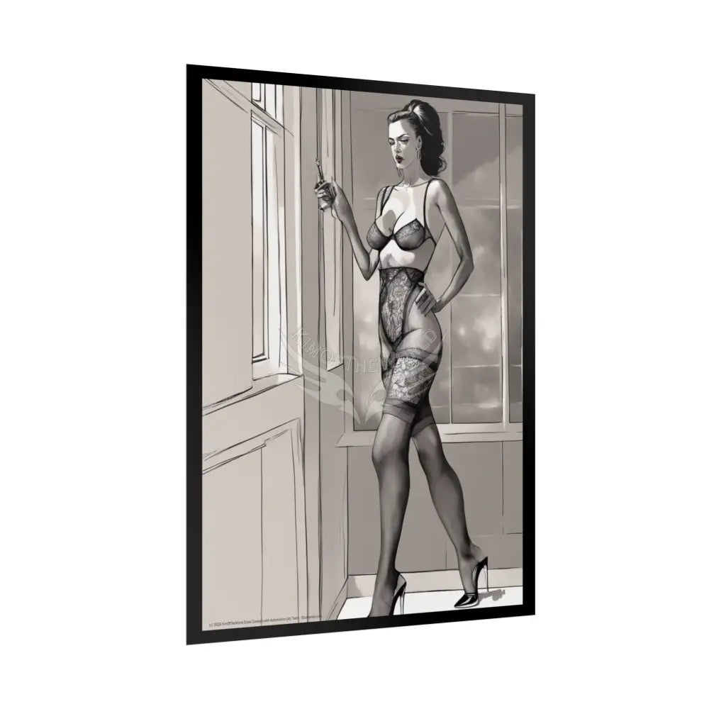 Vintage Sheer Street Fashion Tall Girlfriend Giantess Girl Rolled Posters — Subtle AI Girl Wall Art Poster