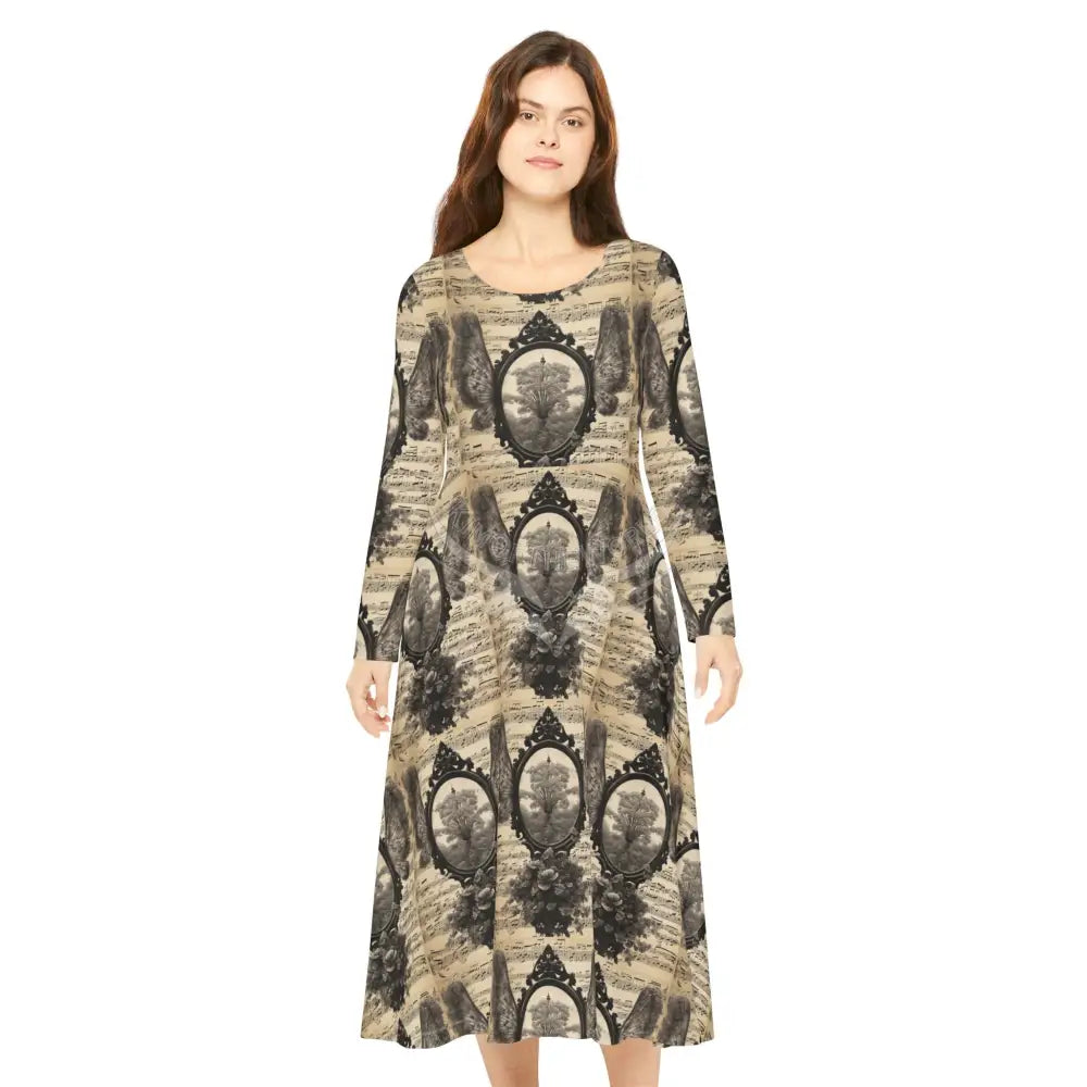 Vintage Sheet Music Wallpaper Print Dress – Women’s Long Sleeve AOP L All Over Prints