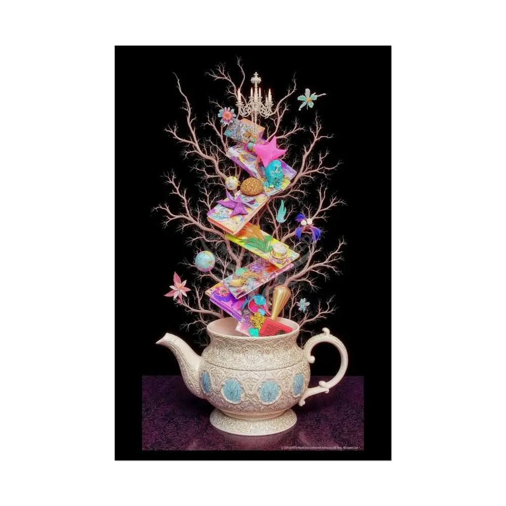 Vintage Stacked Magic Tea Pot Poster Set — Rolled Posters with Quaint Layered Charm 24’’ x 36’’ (Vertical) / Semi
