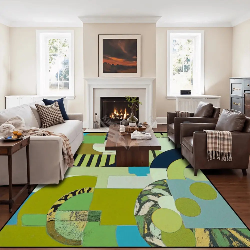 Vintage Style Abstract Green Large Area Rug Floor Carpet (5:4) 120’’x96’’ Rugs & Mats