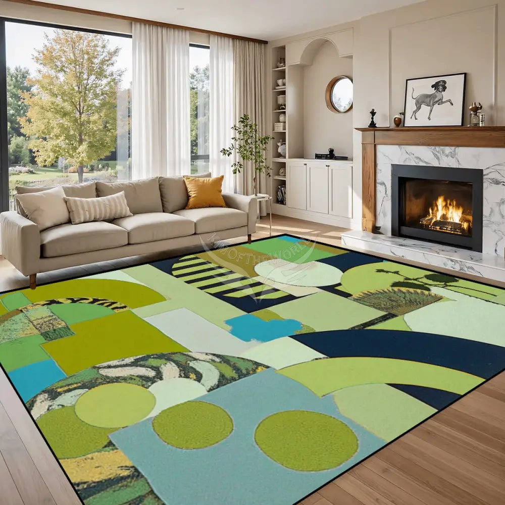 Vintage Style Abstract Green Large Area Rug Floor Carpet (5:4) 120’’x96’’ Rugs & Mats
