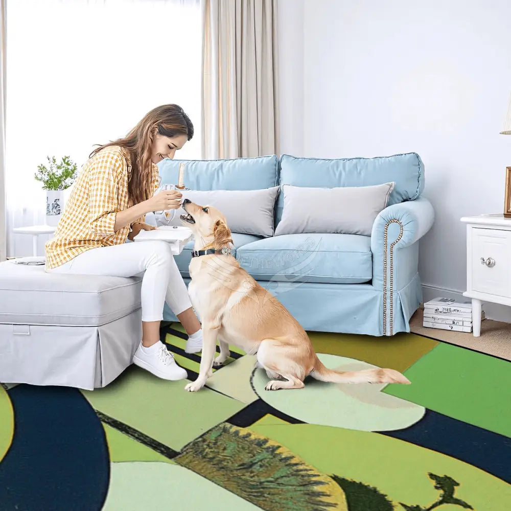 Vintage Style Abstract Green Large Area Rug Floor Carpet (5:4) 120’’x96’’ Rugs & Mats