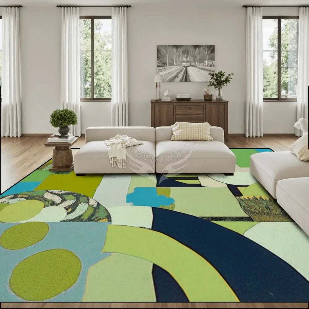 Vintage Style Abstract Greens Large Area Rug Floor Carpet - 12ft x 10ft - (Ratio 4:3) 144’’x108’’ Rugs & Mats