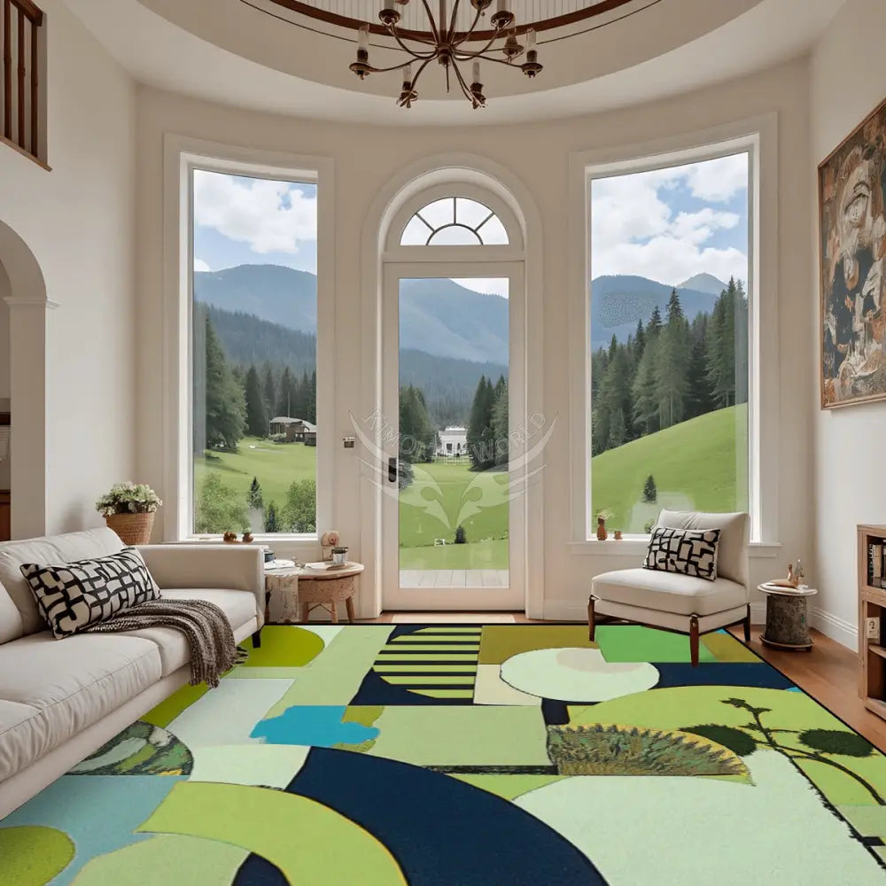 Vintage Style Abstract Greens Large Area Rug Floor Carpet - 12ft x 10ft - (Ratio 4:3) 144’’x108’’ Rugs & Mats