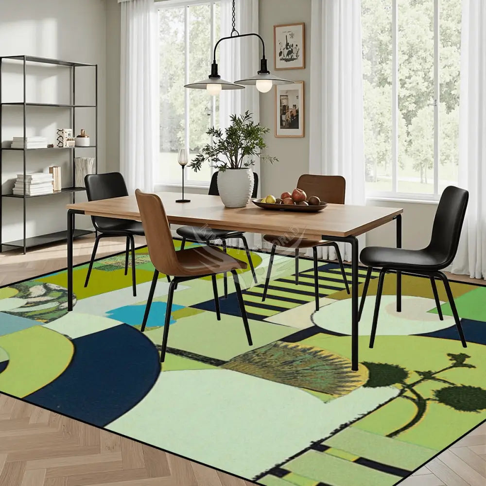 Vintage Style Abstract Greens Large Area Rug Floor Carpet - 12ft x 10ft - (Ratio 4:3) 144’’x108’’ Rugs & Mats