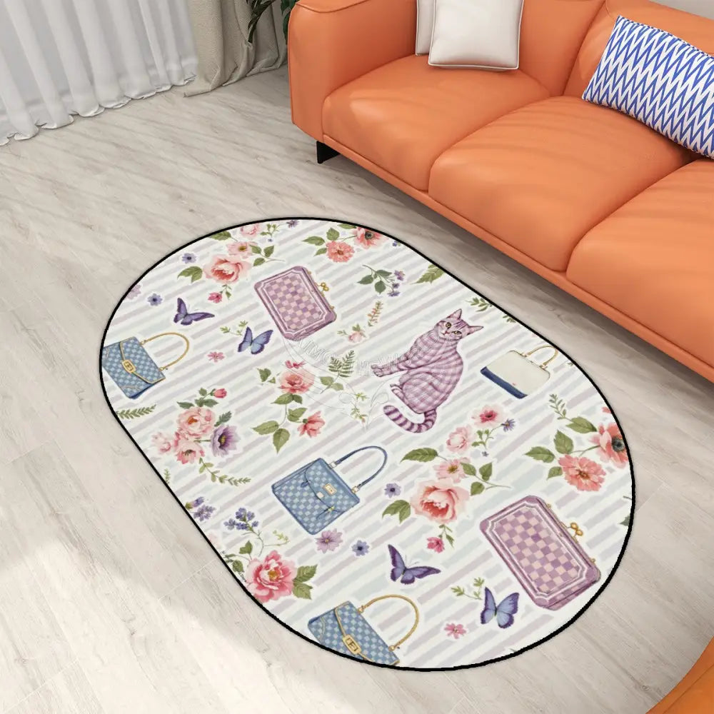 Wallpaper Purse and Kitty Quilt Print Multiple Sizes Oval Area Rug Rugs & Mats