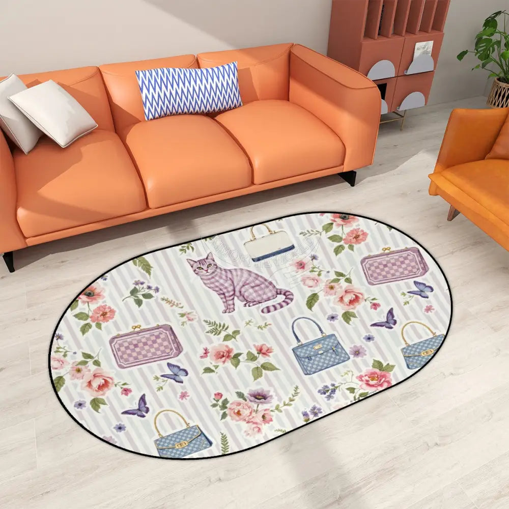 Wallpaper Purse and Kitty Quilt Print Multiple Sizes Oval Area Rug Rugs & Mats