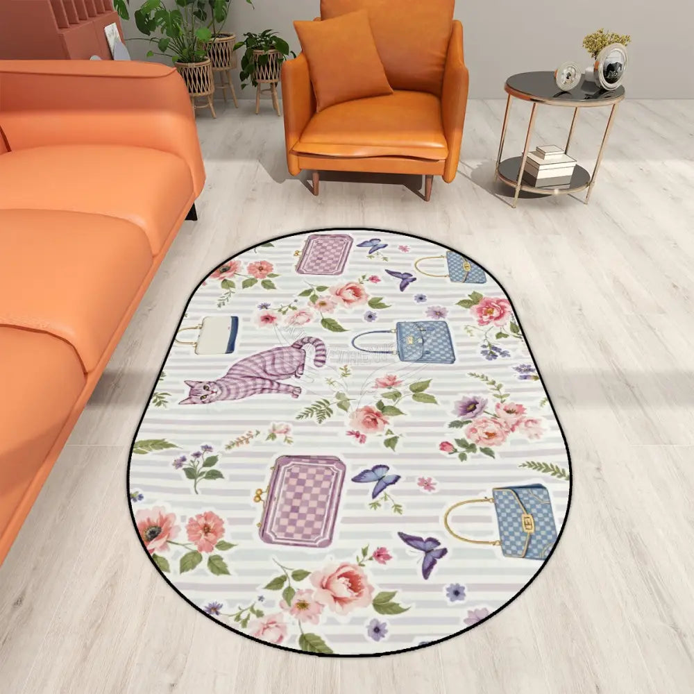 Wallpaper Purse and Kitty Quilt Print Multiple Sizes Oval Area Rug Rugs & Mats