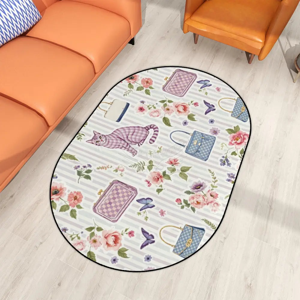 Wallpaper Purse and Kitty Quilt Print Multiple Sizes Oval Area Rug Rugs & Mats