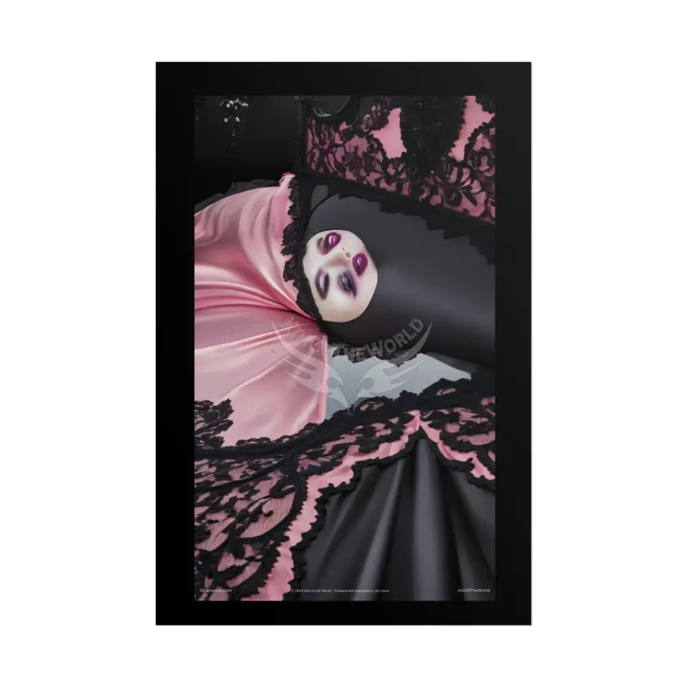 Weird Art Satin Black & Pink Fashion Lady Poster Print Set Pcs — Luxury Iridescent Wall Art for Bedroom and Fashion