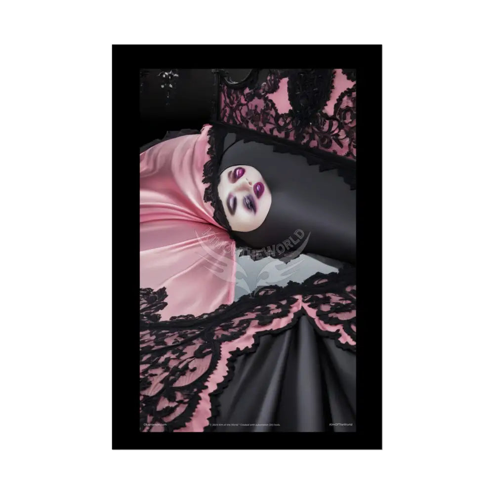 Weird Art Satin Black & Pink Fashion Lady Poster Print Set Pcs — Luxury Iridescent Wall Art for Bedroom and Fashion
