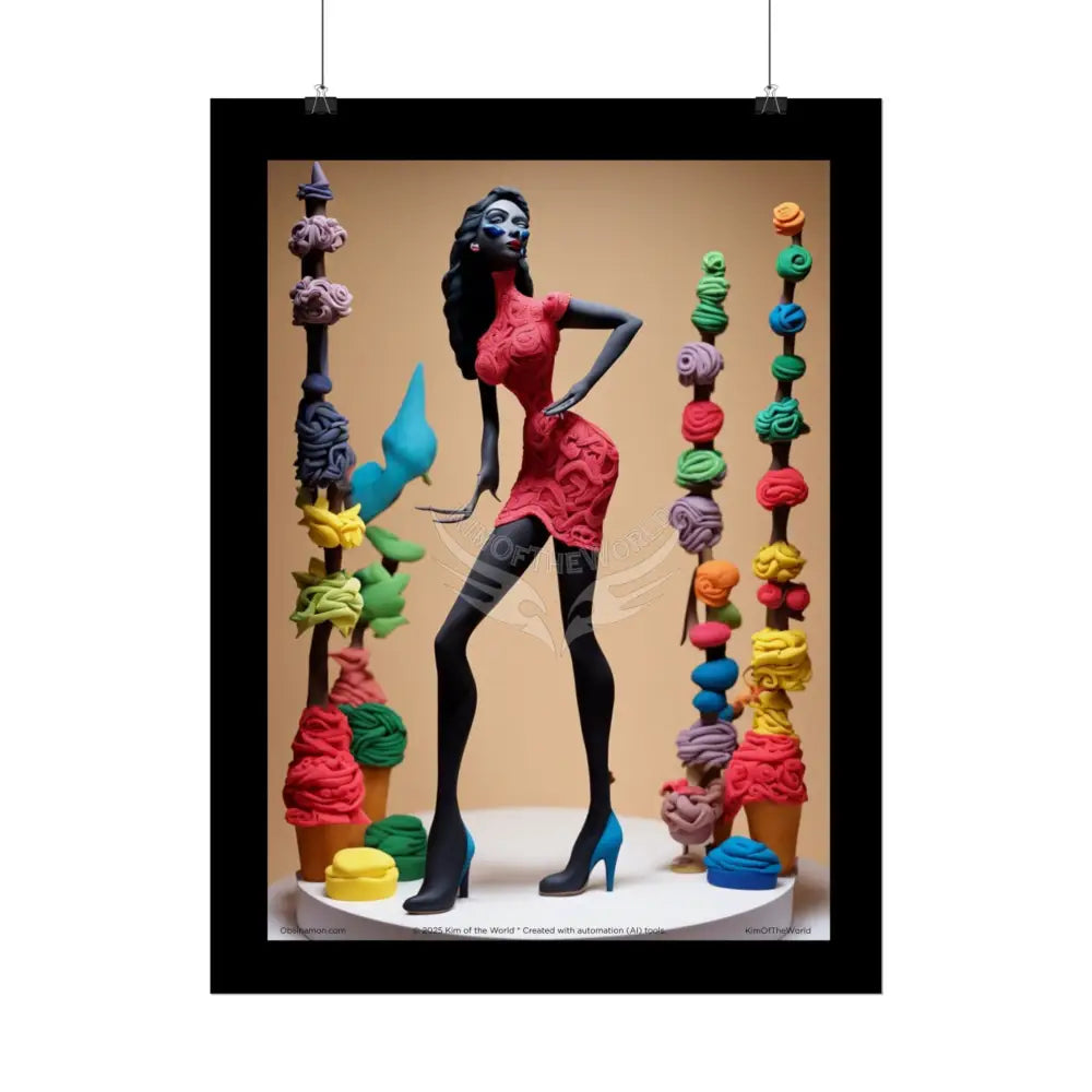 Weird Giant Empowered Vaporwave Fashion Lady Tall Girl Fashion Giantess Stiletto Fetish Clay Poster — Art Print Poster