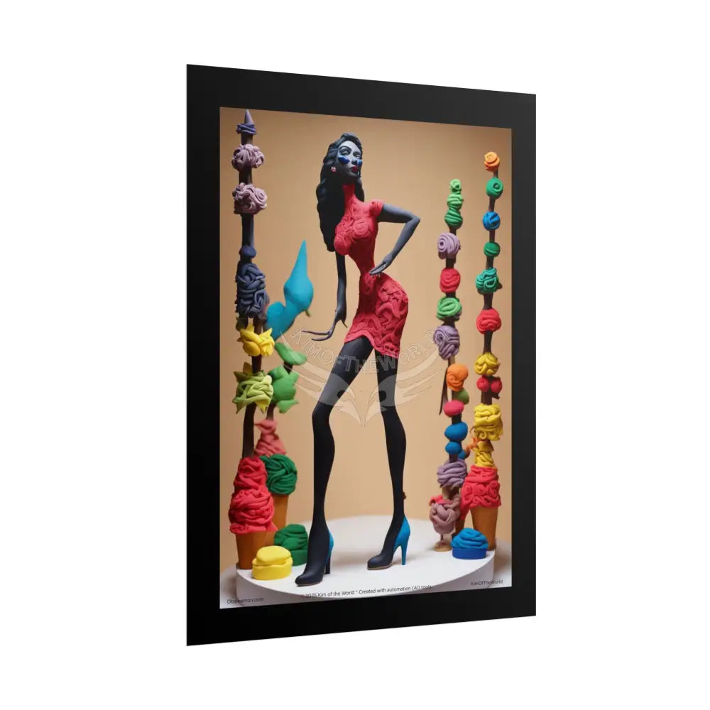 Weird Giant Empowered Vaporwave Fashion Lady Tall Girl Fashion Giantess Stiletto Fetish Clay Poster — Art Print Poster