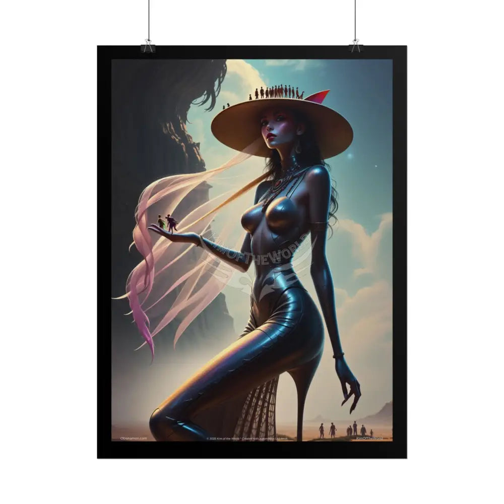 Weird Giant Stiletto Steampunk Giantess Sexy Fashion Cosplay Giant CatLady Portrait — Playful Art Print Poster Set