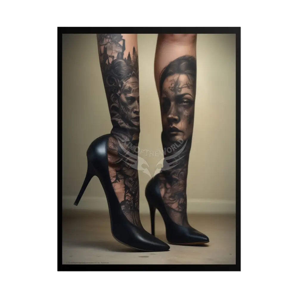 Weird Mismatched Giant High Heel Shoes - Lace Face Boot Feet Shoe High Heel Art Print Poster 18″ x 24″ (Vertical)
