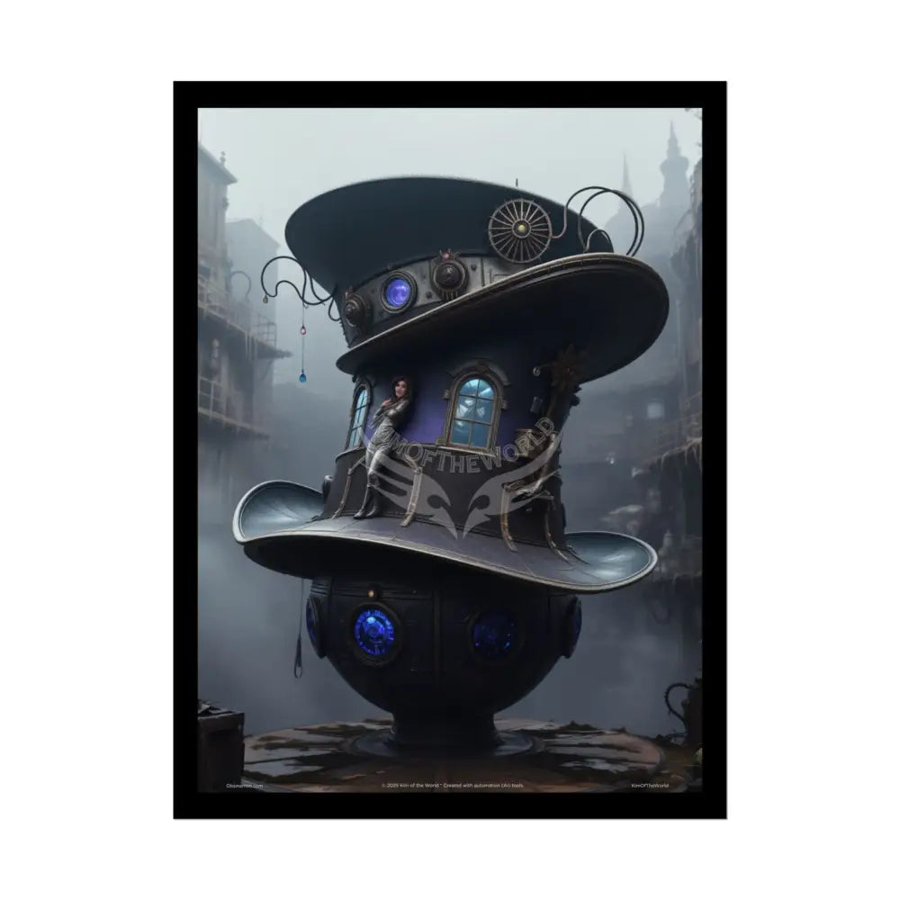 Weird Steampunk Gothic Magic Top Hat House Surreal Art Poster — Surreal Blender Sculpture Print 18″ x 24″ (Vertical)