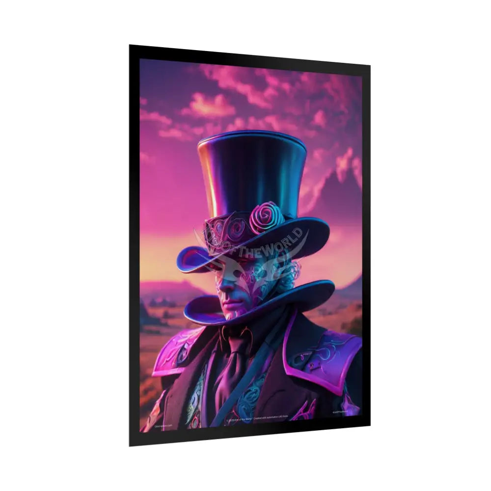 Weird Vaporwave Magician Gentleman Man Hat Portrait Profile Poster — 3D Flat Art Print Poster Set Pieces Poster