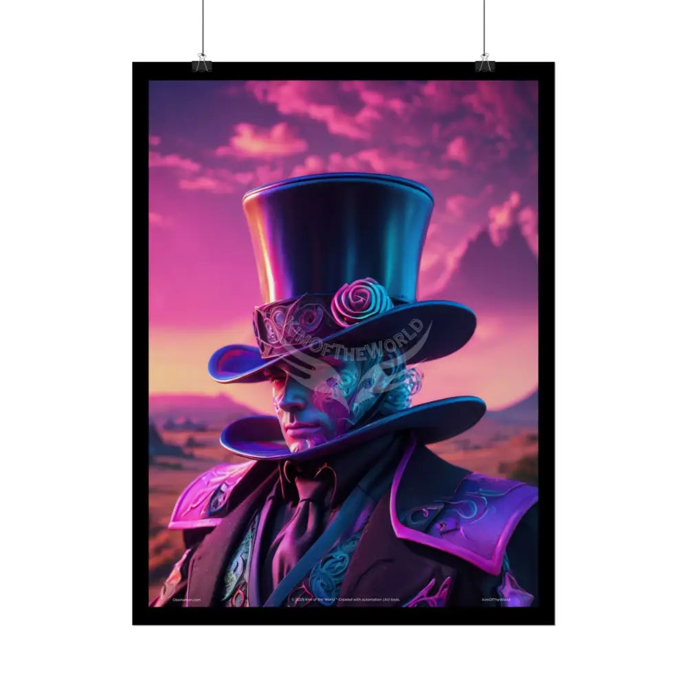 Weird Vaporwave Magician Gentleman Man Hat Portrait Profile Poster — 3D Flat Art Print Poster Set Pieces Poster