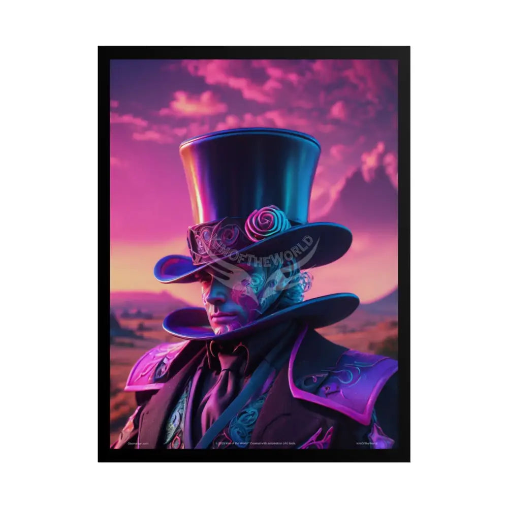 Weird Vaporwave Magician Gentleman Man Hat Portrait Profile Poster — 3D Flat Art Print Poster Set Pieces 18″ x 24″