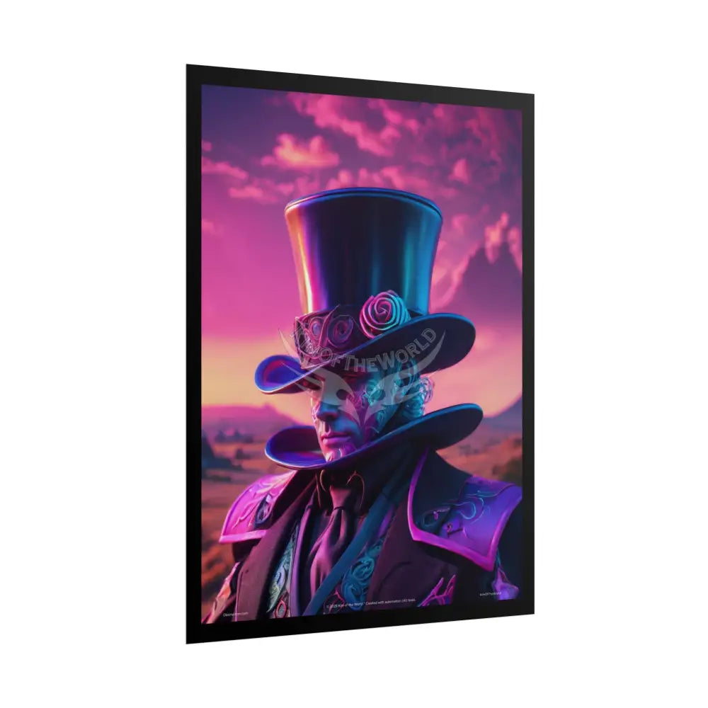 Weird Vaporwave Magician Gentleman Man Hat Portrait Profile Poster — 3D Flat Art Print Poster Set Pieces Poster