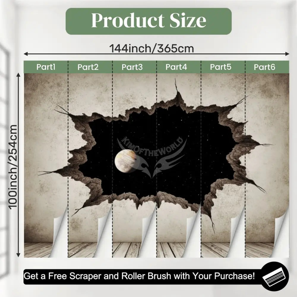 White Cracked Wall 3d Breakout Moon Window Unpasted Mural Wallpaper 144’’x100’’ 144’’x100’’ Wall Coverings