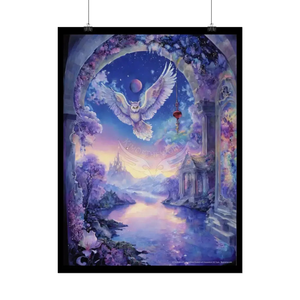 White Owl Lavender Landscape Fantasy Gothic Scene - Rolled Poster Poster
