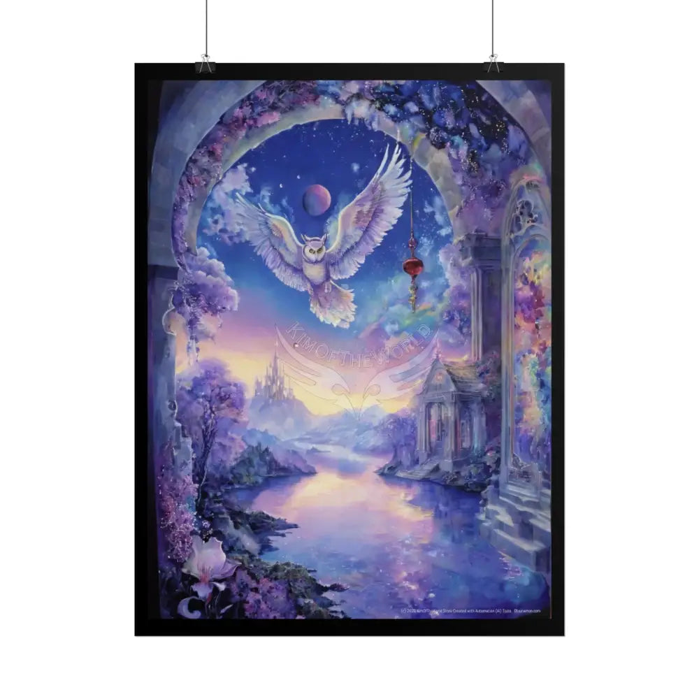 White Owl Lavender Landscape Fantasy Gothic Scene - Rolled Poster Poster
