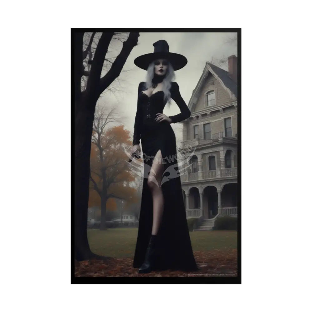 Witchy Giantess Halloween Poster — Haunted Victorian Mansion & Giant Witch Rolled Poster 20″ x 30″ (Vertical) / Matte