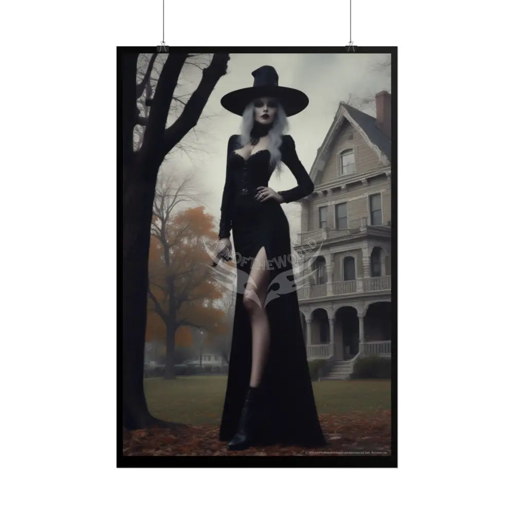 Witchy Giantess Halloween Poster — Haunted Victorian Mansion & Giant Witch Rolled Poster Poster